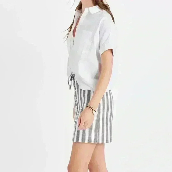 Madewell Linen/Cotton Gray & White Stripe Laced Up Mini Skirt Size 4 - Picture 2 of 9